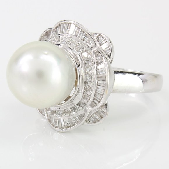 18k White Gold South Sea Cultured Pearl & Diamond Anniversary / Cocktail Ring - Picture 7 of 7